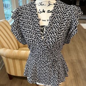 Elegant Navy and White Floral Blouse